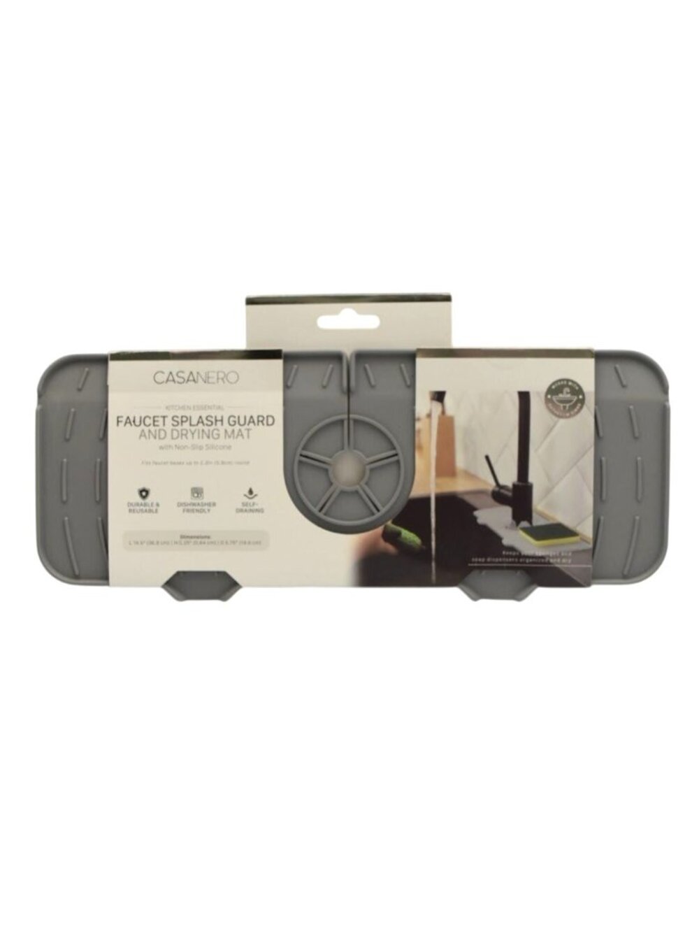 Casanero Silicone Faucet Splash Guard Sink Mat Self Draining Tray Drying Gray